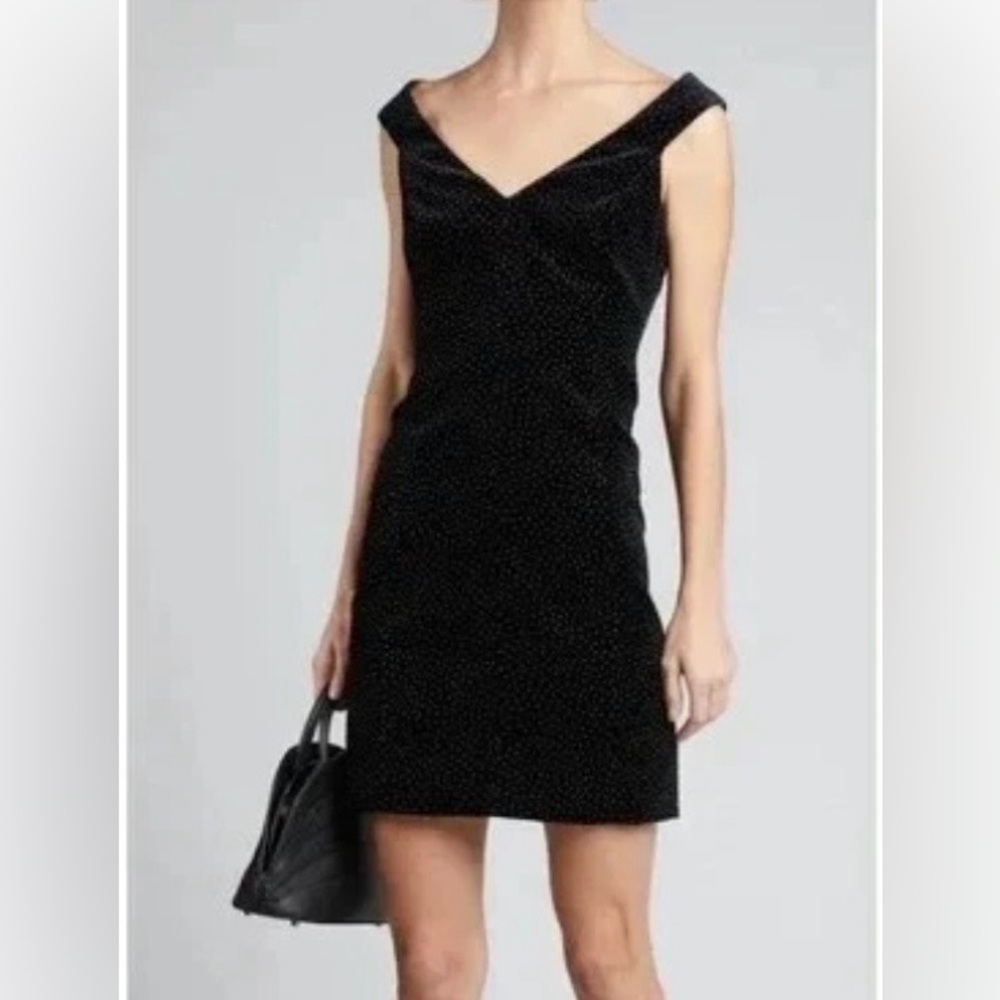 NWTs Theory Paneled Off-The-Shoulder Velvet Dress Black White Dot - Size 6